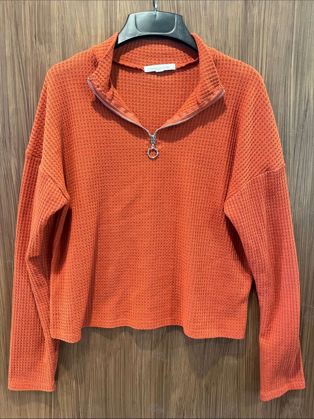 Caution To The Wind Waffle Knit Quarter Zip Top